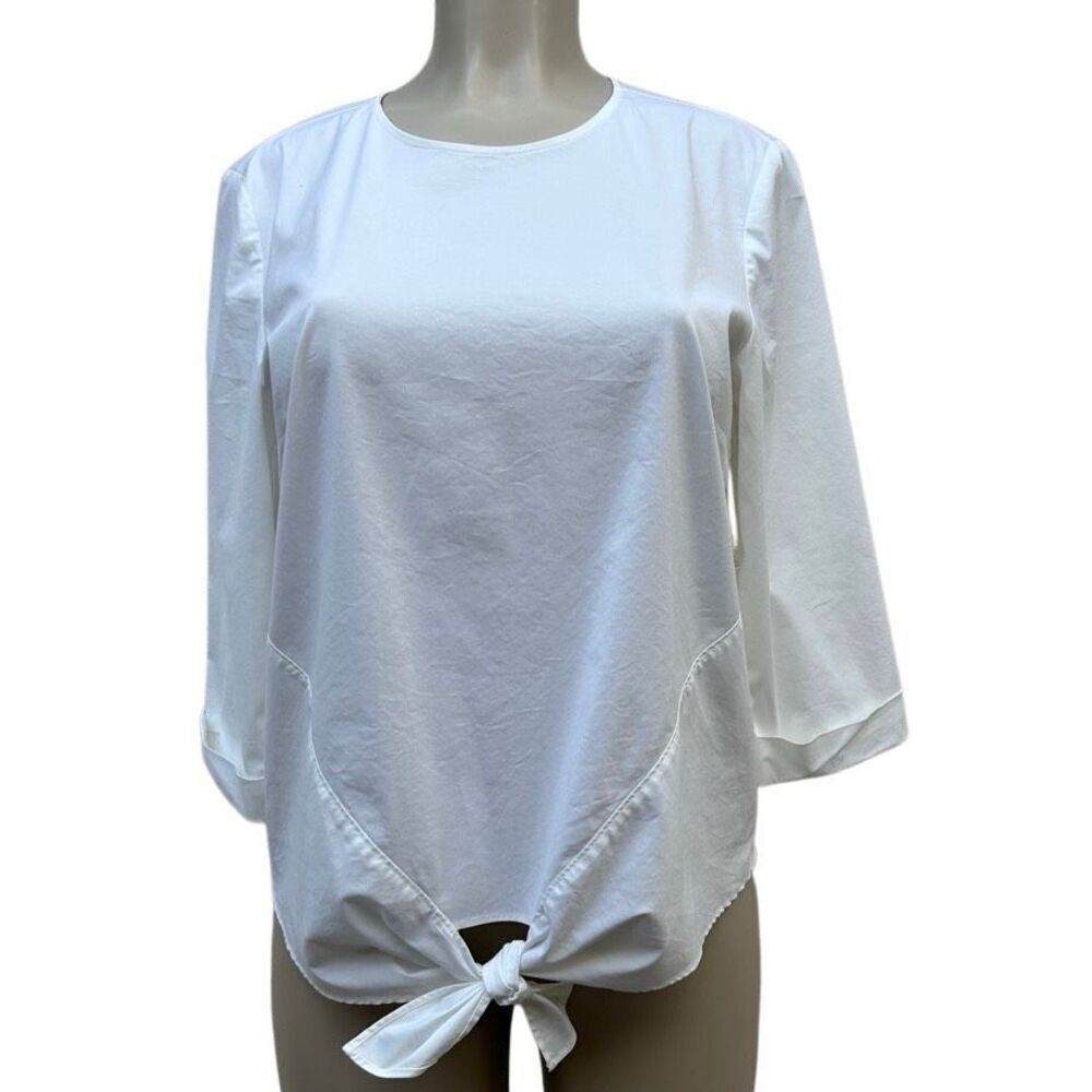 J. Jill White Shirt Collection Blouse Women's Small Tie Front Keyhole Back